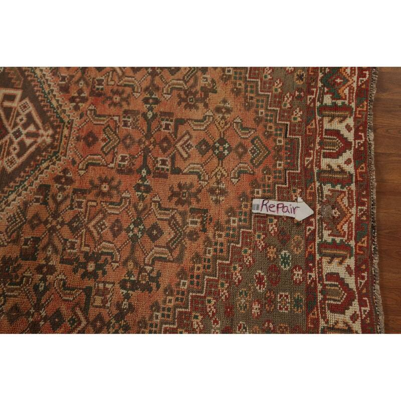 Tribal Qashqai Persian Vintage Area Rug Hand-Knotted Wool Carpet - 7'0"x 9'10"