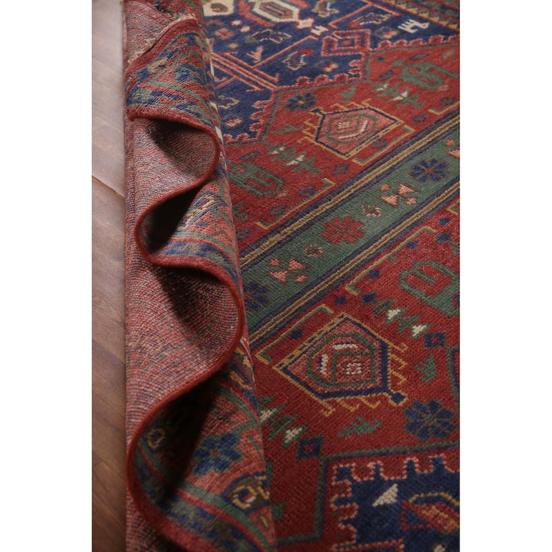 Red & Blue Sirjan Oriental Area Rug Hand-knotted Wool Carpet - 8'0"x 10'1"