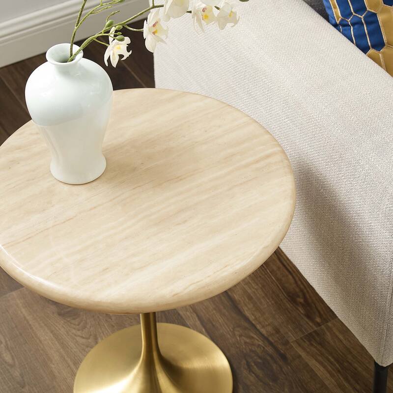 Lippa 20" Round Artificial Travertine Side Table