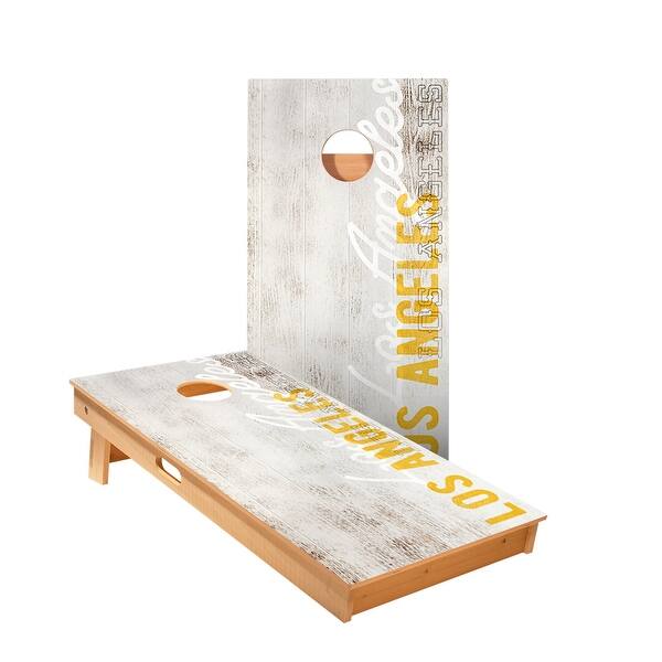 slide 2 of 5, Los Angeles Yellow Vintage Gameday Cornhole Boards NO Bags - Add Board Lights