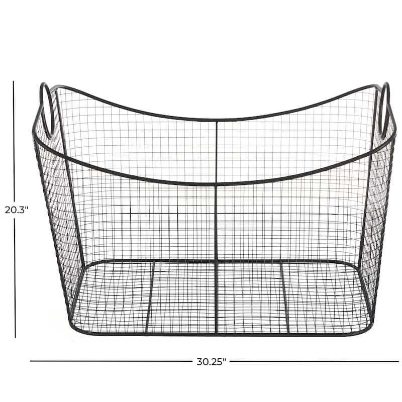 Metal Wire Grid Decorative and Functional Storage Basket with Curved Edges Ring Handles - Gold or Black - Roche River Decor