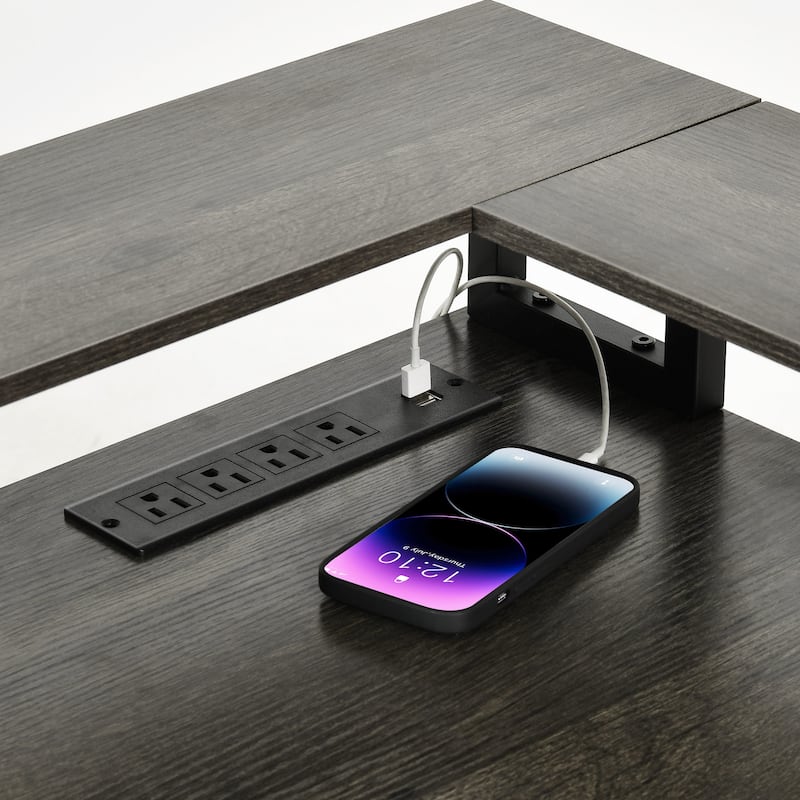 Moasis 63" Corner L Shaped LED Computer Desk with Drawers & Power Outlets