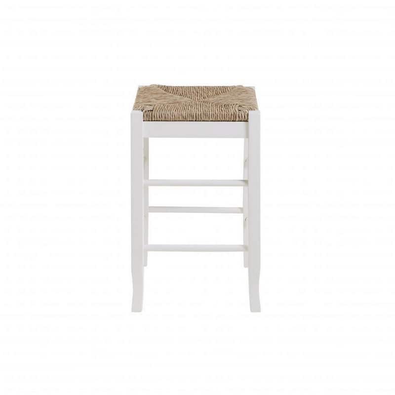 Square Wooden Frame Counter Stool with Hand Woven Rush, White and Brown