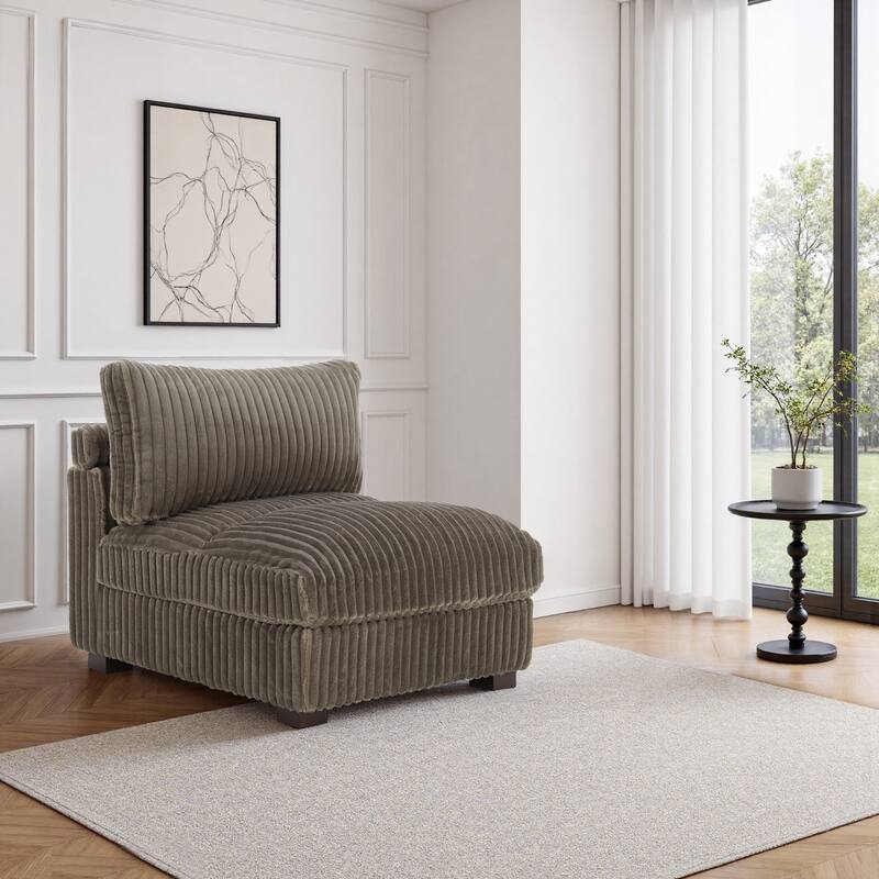 33" W Plush Corduroy Armless Chair Sectional Module with Pillows