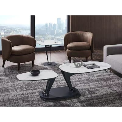 Leaf Swivel Coffee Table in White Marbled Porcelain