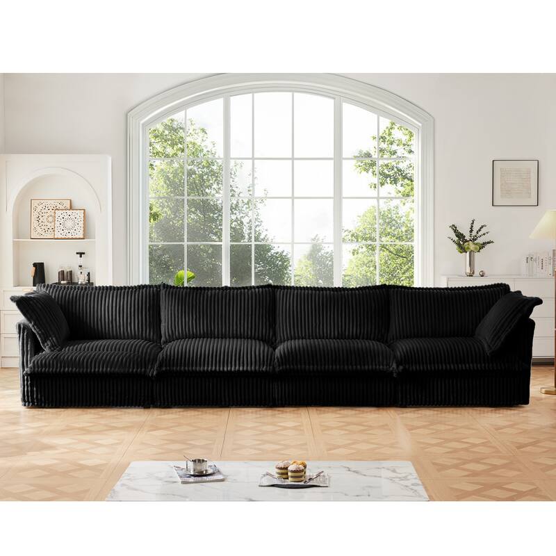 Modern 4 Seater Upholstered Sofa with 2 Pillows