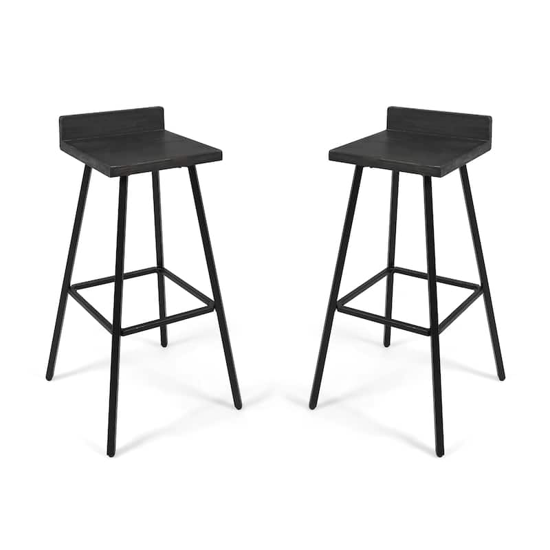 Roomfitters Industrial Metal Barstool Set with Wooden Seat and Backrest, Modern Design for Kitchen or Bar Counter, Set of 2