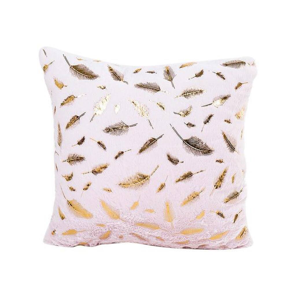Feather Bronzing Gold Foil Soft Linen Pillow Case