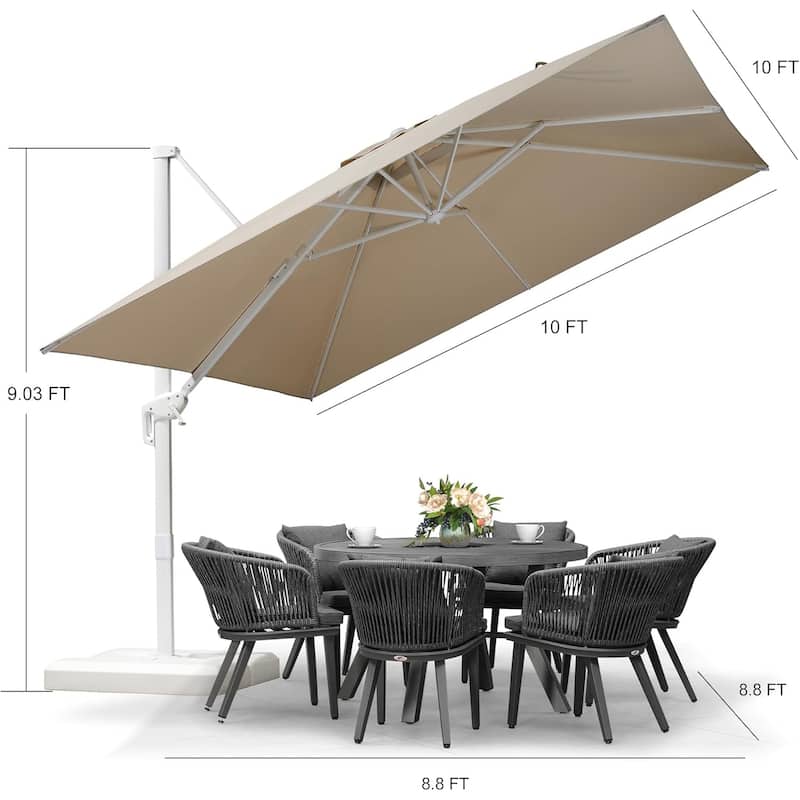 PURPLE LEAF 10 ft White Cantilever Patio Umbrella with 360 Degree Rotation With Base