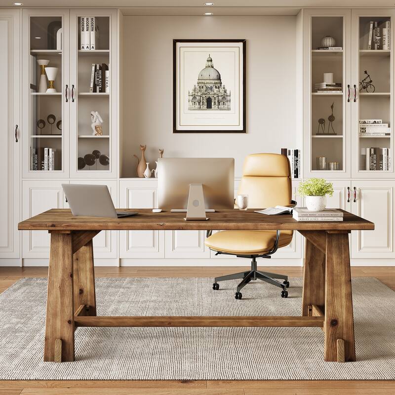63" Solid Wood Office Desk, Farmhouse Executive Computer Desk