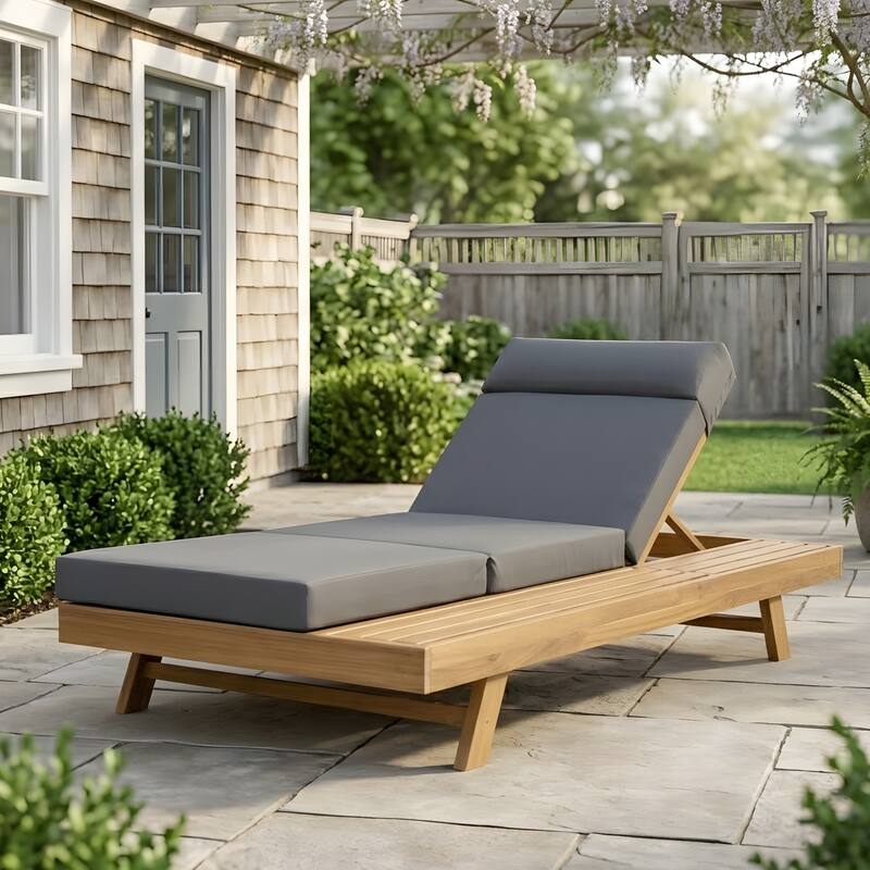 Outdoor Patio Lounge Chair, Adjustable Recliner with Headrest and Retractable Side Tray