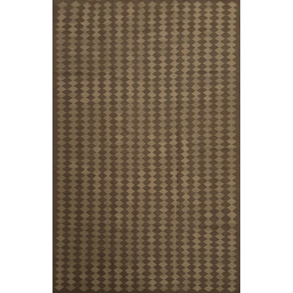 Hand Woven Oriental 100% Wool Carpet Southwestern Modern Brown Kilim Area Rug - 13' 0'' X 10' 0''