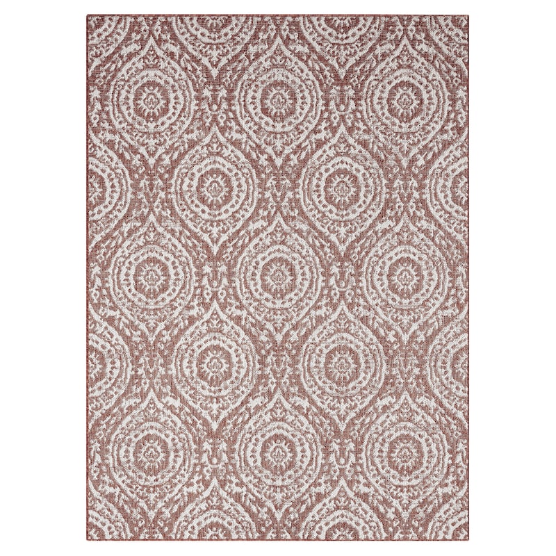 Nicole Miller New York Patio Country Zoe Moroccan Damask Indoor/Outdoor Area Rug - 7'9"x10'2" - Rust