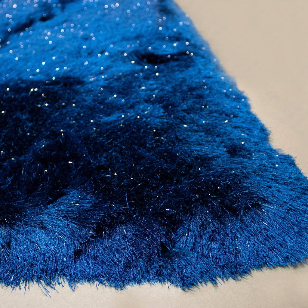 Blue Shimmer Shag Area Rug Thick Soft Pile Large Shaggy Carpet