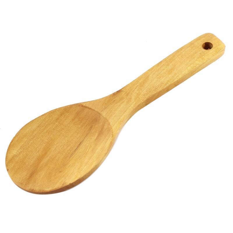 Kitchen Cooking Wood Color Straight Handle Hole Design Wooden Rice Spoon - Wood Color