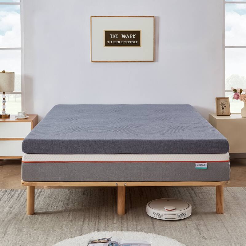 4 Inch Mattress Topper, Comfort Memory Foam Bed Topper with Removable Washable Cover, Gray - Grey