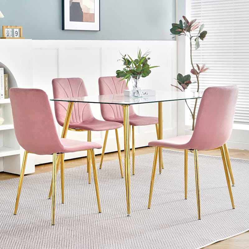 Dining Chairs Set of 4, Kitchen Pink Cushion Seats Living Room Side Chairs, Weddings Reception Chairs, Nail Chairs Women
