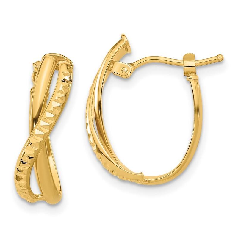 Curata 14k Yellow Gold Polished and Sparkle Cut Hoop Earrings - 18.87x14.77mm