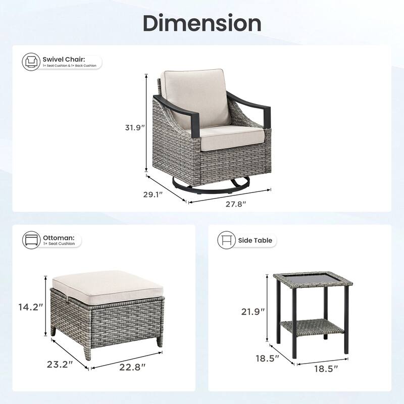 Pocassy 5-Piece Outdoor Patio Swivel Chairs Table with Ottoman
