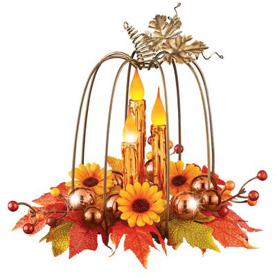 LED Lighted Autumn Pumpkin Candle Arrangement - 12 x 11.87 x 12