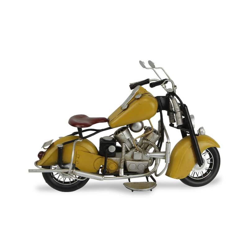 14" Yellow and Silver Motorcycle Tabletop Decoration