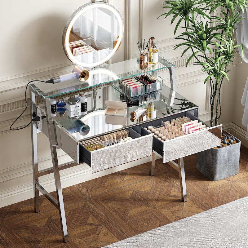 33.9" Mirrored Makeup Vanity Desk with Mirror and Lights