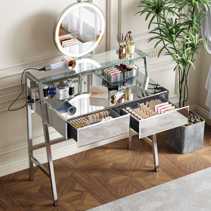 Mirrored Console Vanity Table with 2 Big Drawers