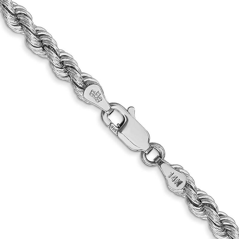 Curata 14k White Gold Solid 4.0mm Handmade Regular Rope Bracelet Lobster Claw