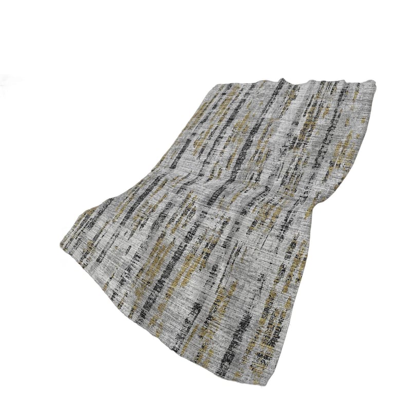 HomeRoots 50" X 70" Silver Charcoal And Gold Abstract Polyester Woven Plush Throw Blanket