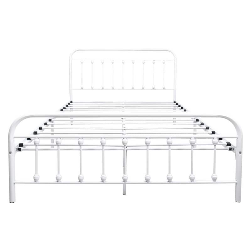 Victorian Style Metal Platform Bed Frame with Iron-Art Headboard Footboard, Under Bed Storage, No Box Spring Needed, Noise Free