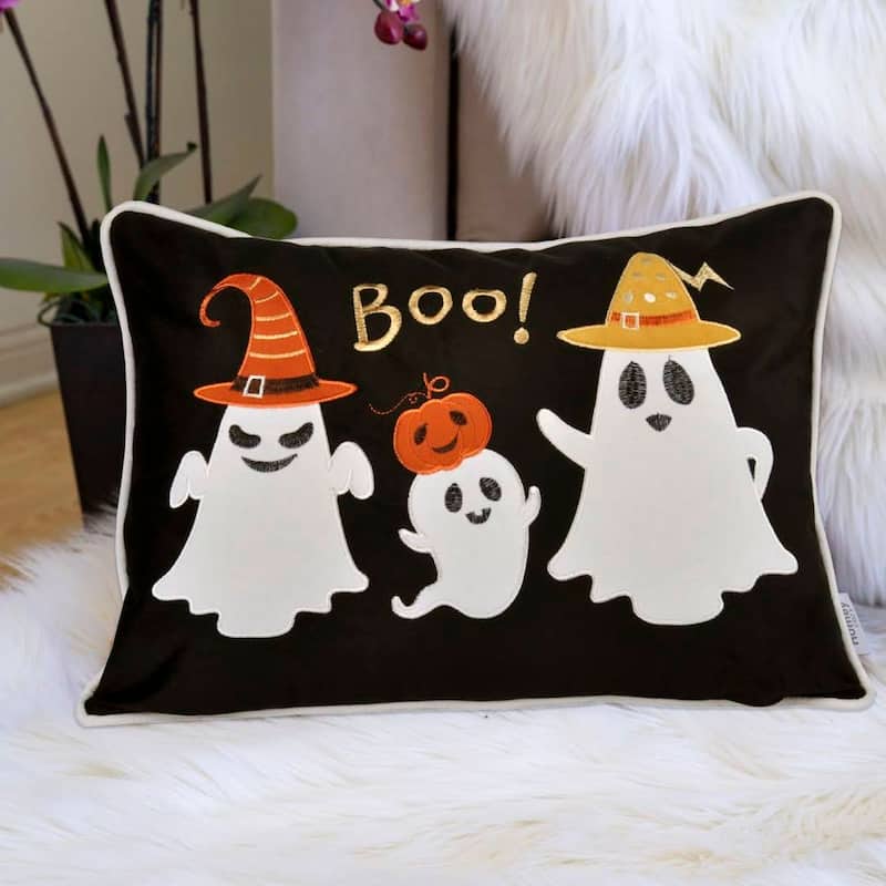 Halloween Boo Ghost Velvet Throw Pillow