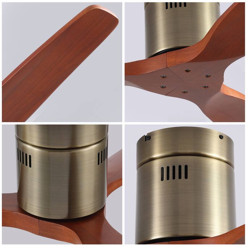 52In. Farmhouse Indoor Flush Mount Low Profile Ceiling Fan with Solid Wood Blades and Remote Control