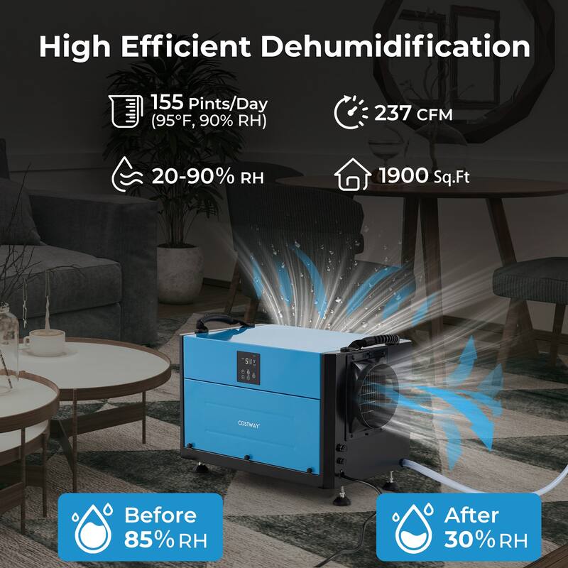 Costway 155 Pint Crawl Space Dehumidifier Commercial Dehumidifier with - See Details