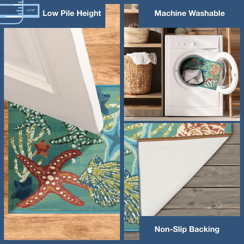 Liora Manne Esencia Starfish Song Indoor/Outdoor Mat Aqua 1'11" x 4'11"