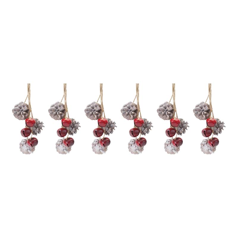 Set of 6 Bell and Pine Cone Christmas Ornaments 14"