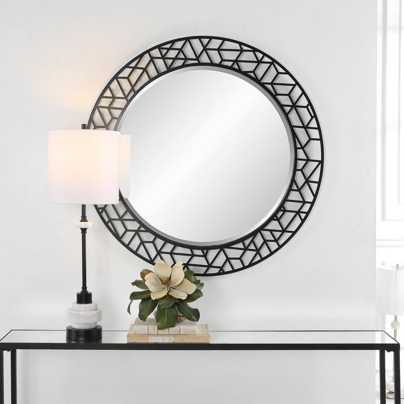 Mosaic Round Wall Mirror - 40" - Black