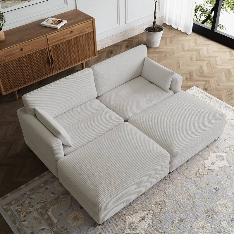 Sectional Sofa Set Modular Couch with Ottomans - Sea Salt Grey Set - Symmetrical