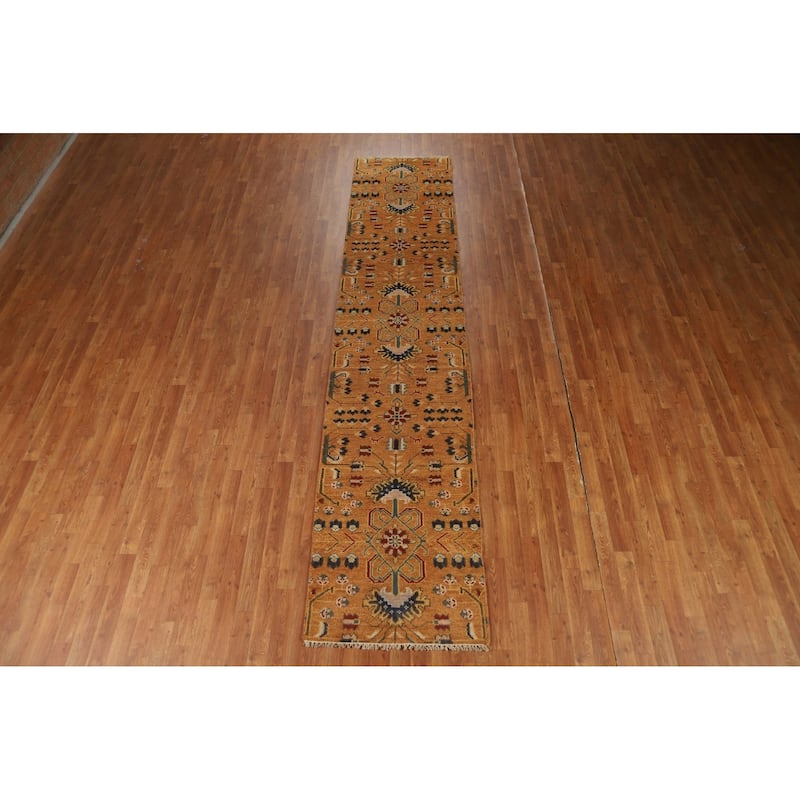Orange & Rust Kazak Indian Runner Rug Handmade Wool Carpet - 2'6"x 12'0"
