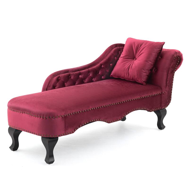 Christopher Knight Home - Bressi Modern Velvet Upholstered Chaise Lounge with Tufted Backrest, Nailhead Trim & Pillow