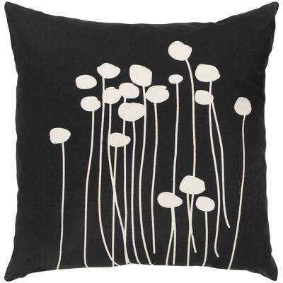 Decorative Black Carlie Floral 18-inch Feather Down Fill Throw Pillow