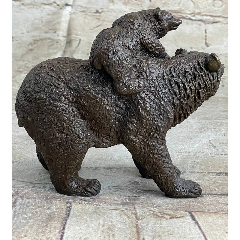 Young Cubs On Back Mother Bear 100 Percent Solid Bronze Statue Sculpture Figurine