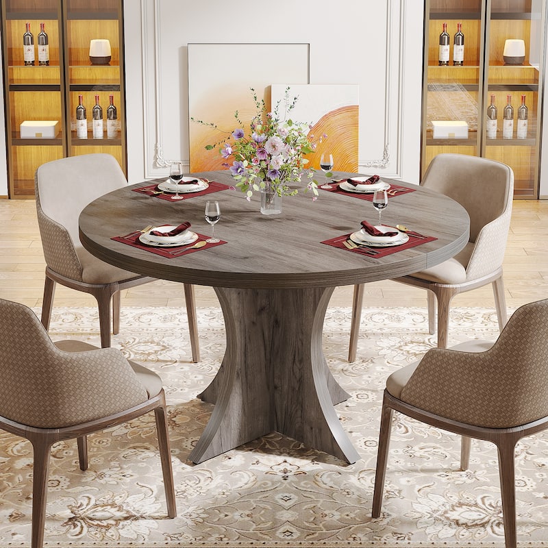 Round Dining Table for 4-6, 47.2" Black Kitchen Table