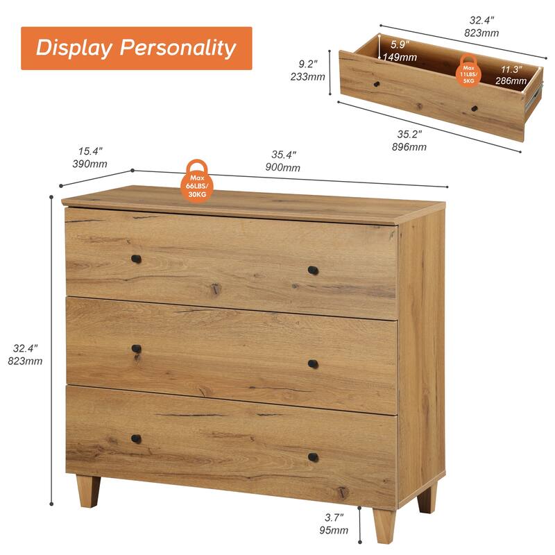 3-Drawer Dresser and Nightstand Set for Bedroom - 2 Packs