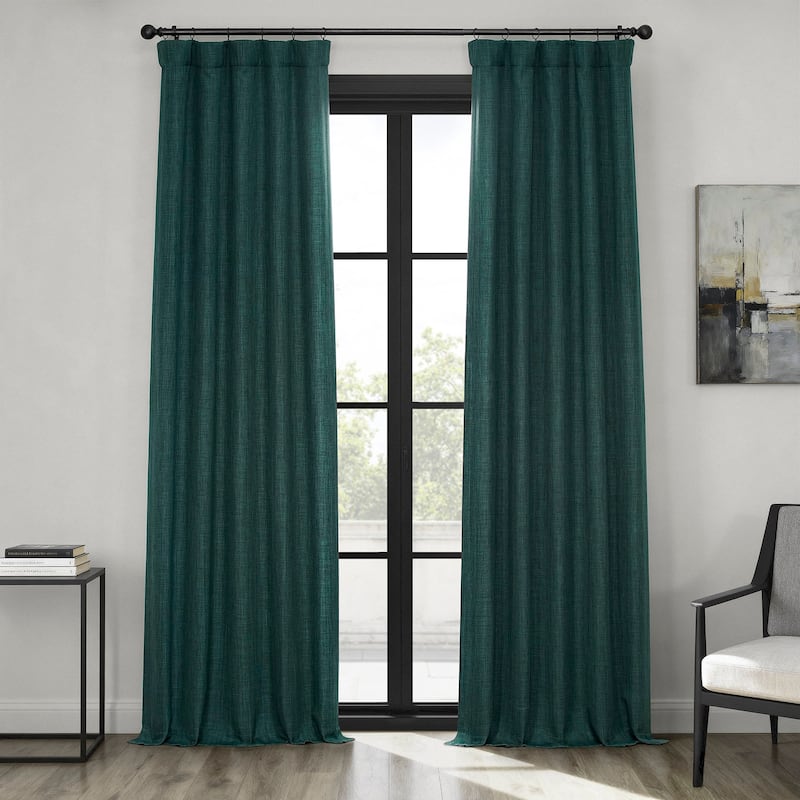 Exclusive Fabrics Textured Faux Linen Room Darkening Curtains for Bedroom & Living Room Curtains (1 Panel) - 50 x 108 - Focal Green