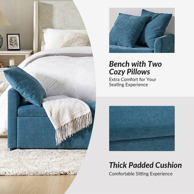 Franco Modern Upholstered Storage Bench with Two Throw Pillows and Thick Padded Cushion