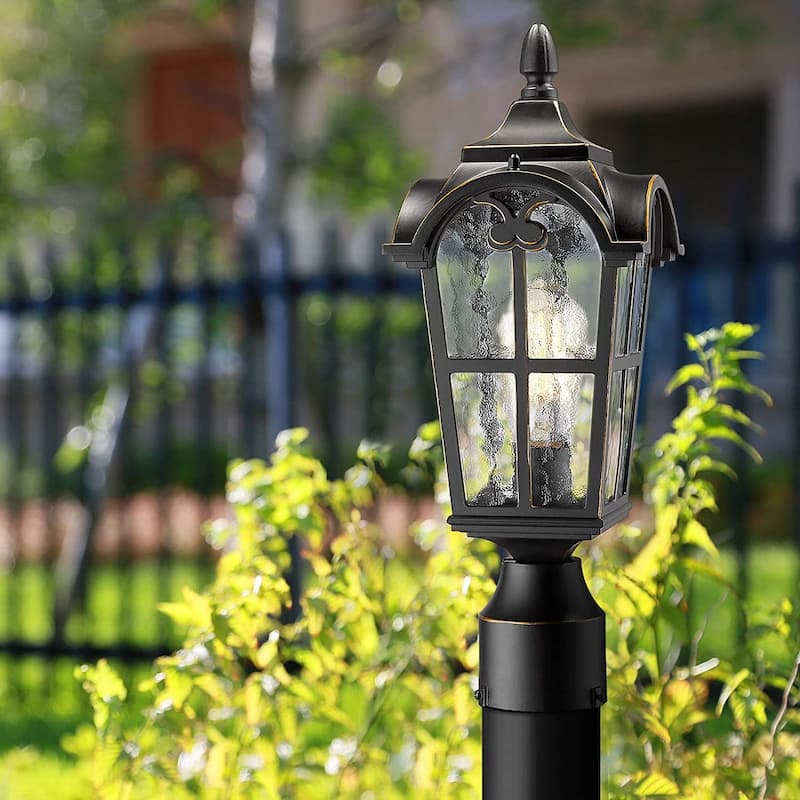 Vintage Outdoor Post Lights Post Lantern with Seeded Glass Shade