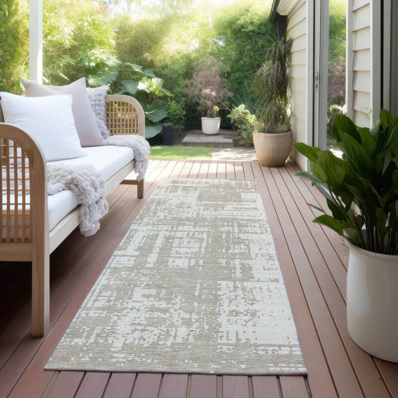 Machine Washable Indoor/ Outdoor Chantille Solid Abstract Rug - Taupe - 2'3" x 7'6"