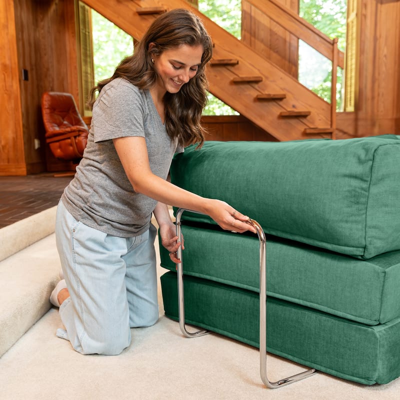 Jaxx Unsofa Modular Convertible Sectional Sofa with Fold Out King Sleeper Bed - Chair. - Performance Microvelvet Peacock Green