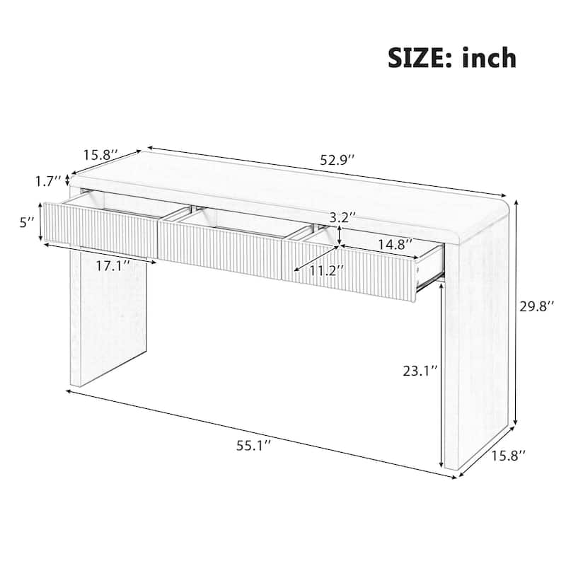 Roomfitters Rustic Console Table with 3 Fluted organizer, Solid Wood Veneer and Natural Wood Grain
