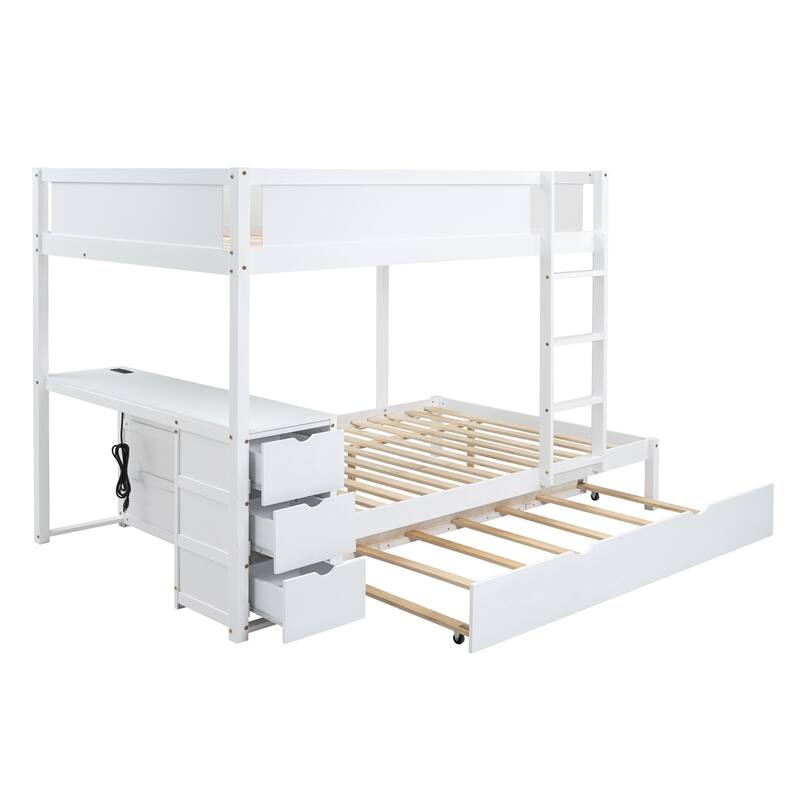 Merax Full/Twin Bunk Bed with Twin size Trundle, Storage and Desk